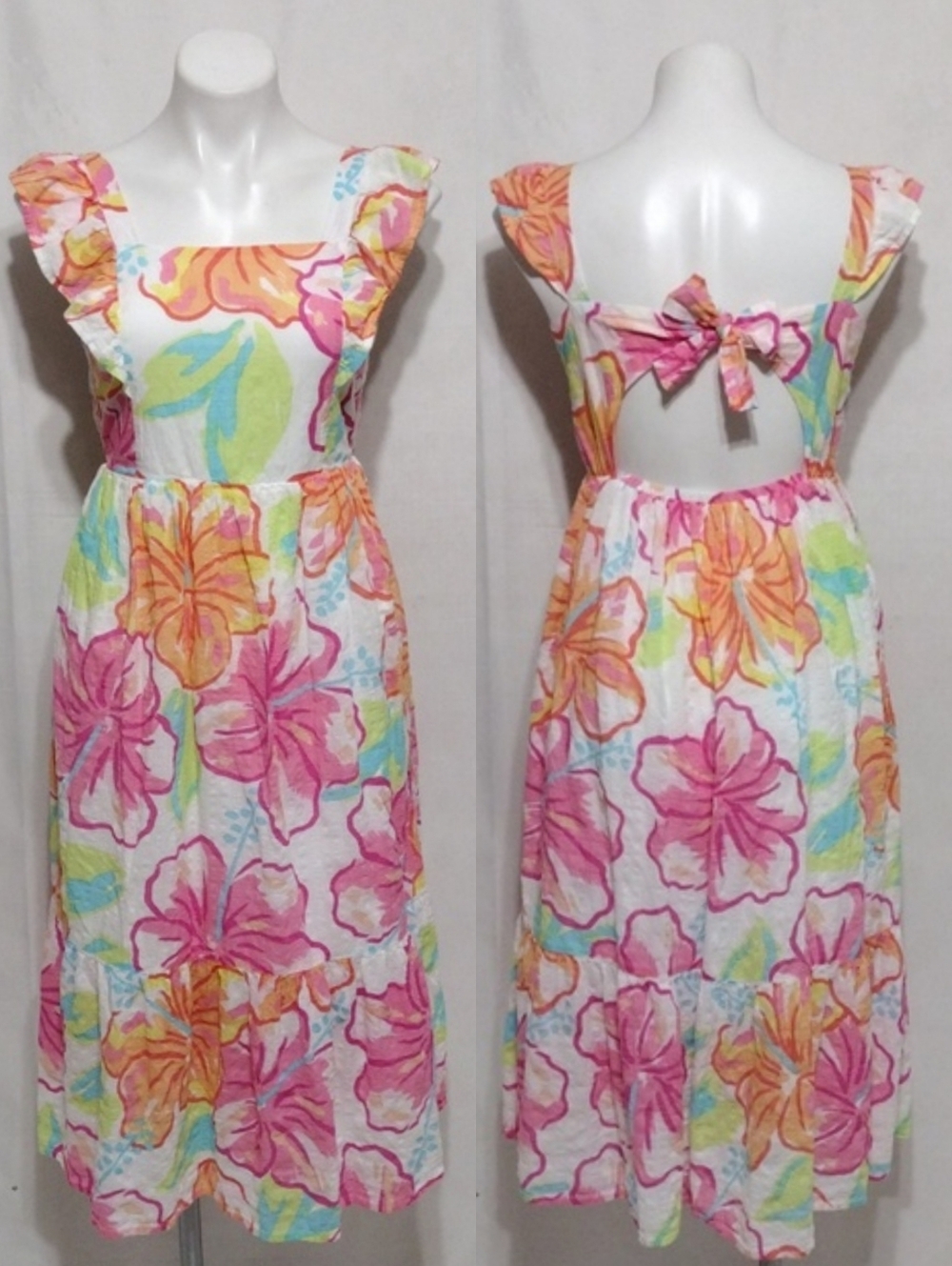 Cat & Jack Hibiscus Floral Midi Sundress Ruffle Strap Boho Summer Junior XL (14)